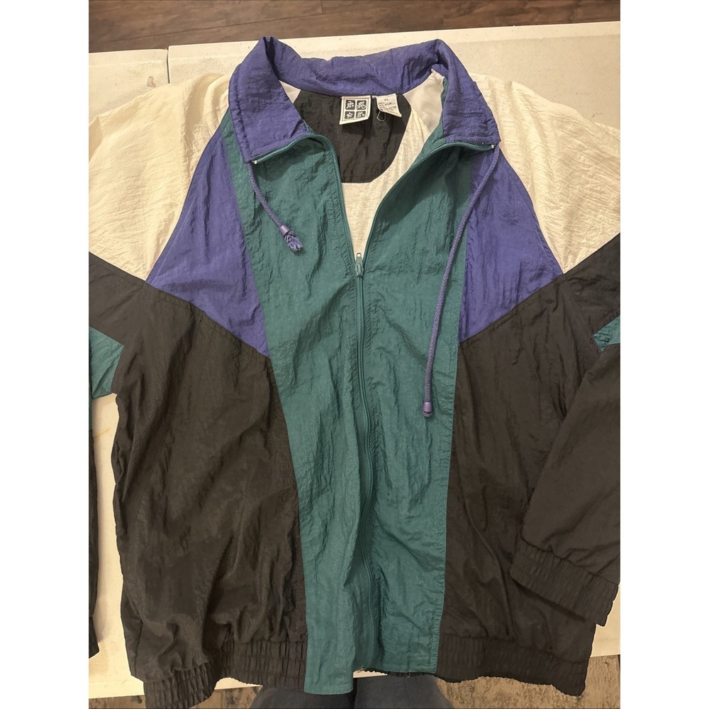 Vintage Active Wear Windbreaker Jacket Mens Size Large Green Lined Full Zip